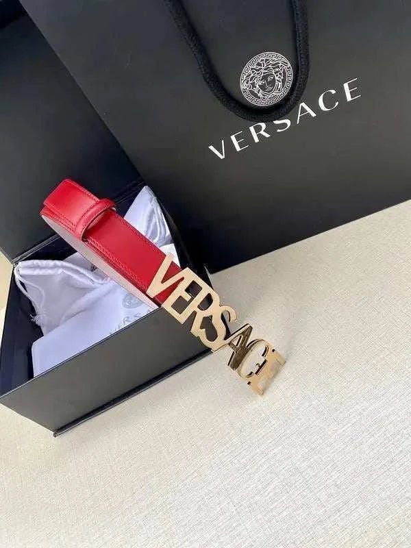 Versace Women's Leather Logo Decorated Buckle Belt - Maven Couture Inc