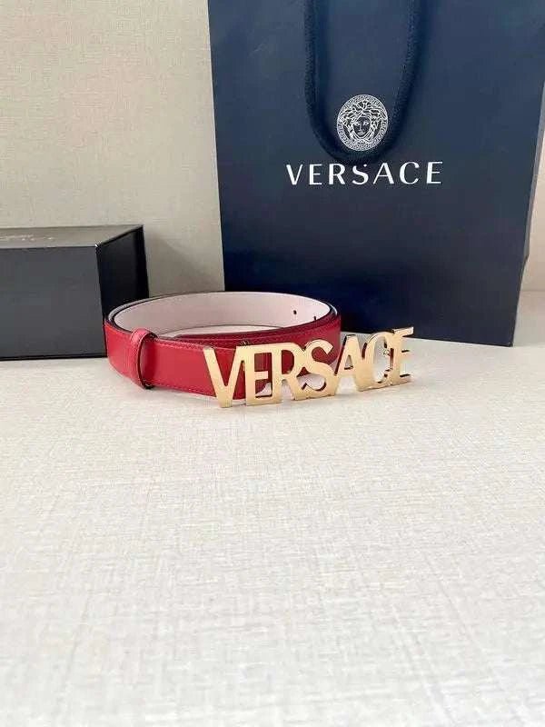Versace Women's Leather Logo Decorated Buckle Belt - Maven Couture Inc