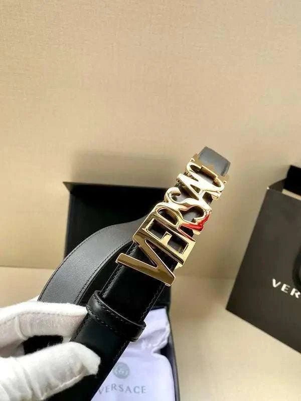 Versace Women's Leather Logo Decorated Buckle Belt - Maven Couture Inc