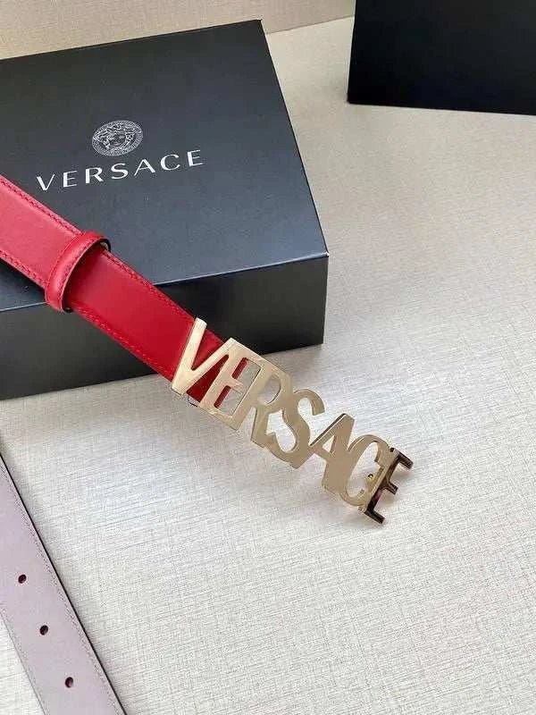 Versace Women's Leather Logo Decorated Buckle Belt - Maven Couture Inc