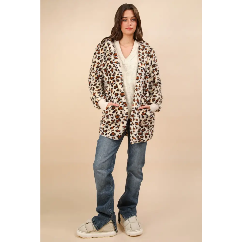 Luxury fuzzy leopard hooded jacket for timeless designer clothing $37.64 the fuzzy leopard long sleeve hooded jacket