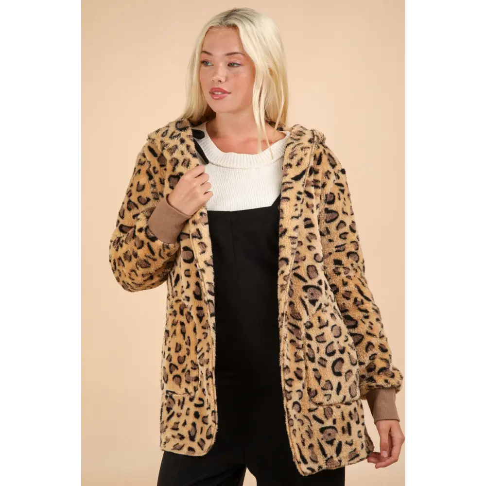 Elevate your wardrobe with the fuzzy leopard hooded jacket in luxury fashion $37.64 the fuzzy leopard long sleeve