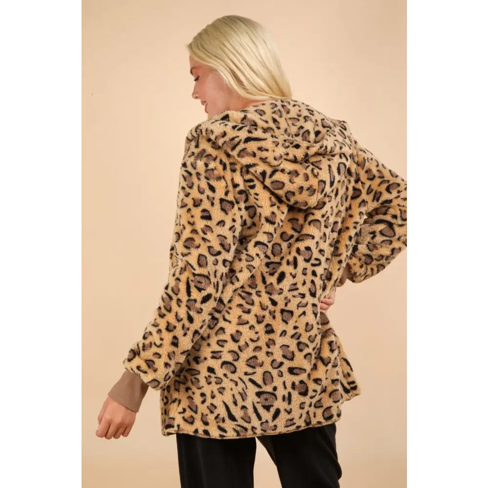 Elevate your wardrobe with the fuzzy leopard hooded jacket in luxury fashion $37.64 the fuzzy leopard long sleeve