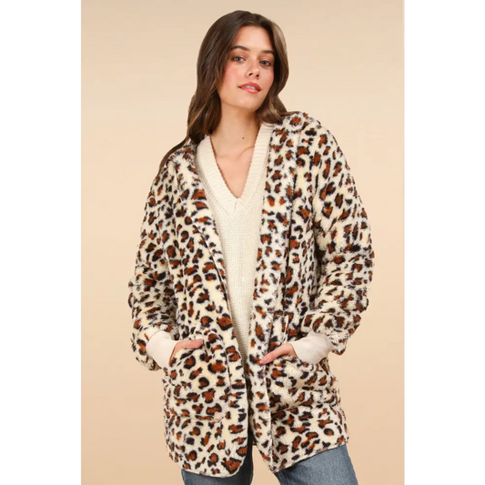 Luxury fuzzy leopard hooded jacket for timeless designer clothing $37.64 the fuzzy leopard long sleeve hooded jacket