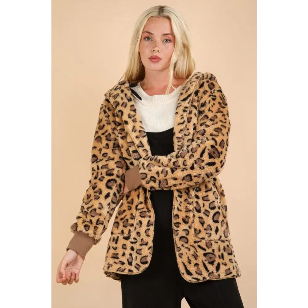 Elevate your wardrobe with the fuzzy leopard hooded jacket in luxury fashion $37.64 the fuzzy leopard long sleeve