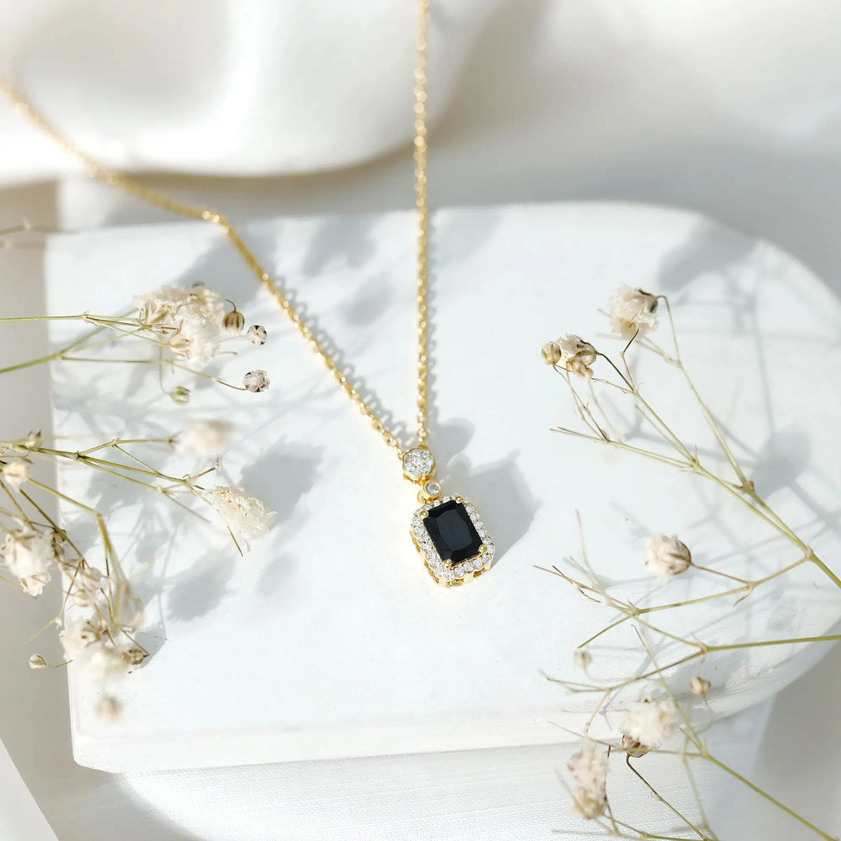 Vintage Style 1.25 Carat Emerald Cut Lab Created Black and White Diamond Necklace