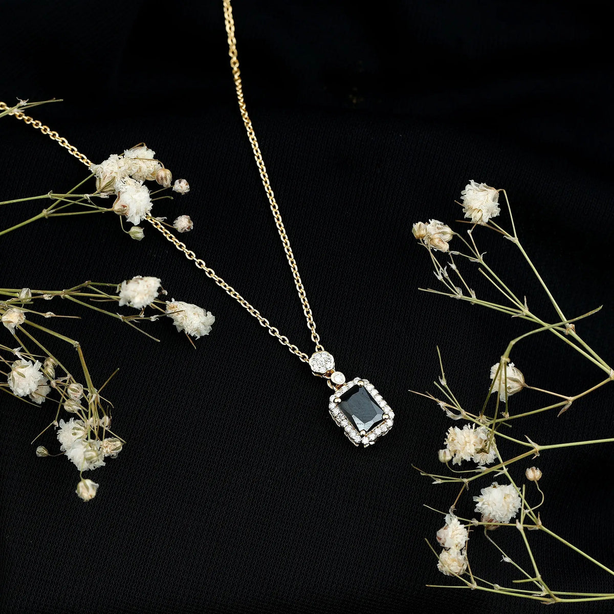 Vintage Style 1.25 Carat Emerald Cut Lab Created Black and White Diamond Necklace