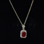Vintage Style 1 Carat Emerald Cut Fire Opal Necklace with Diamond