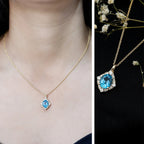 Vintage Style 2.5 Carat Swiss Blue Topaz and Diamond Necklace with Silver Chain