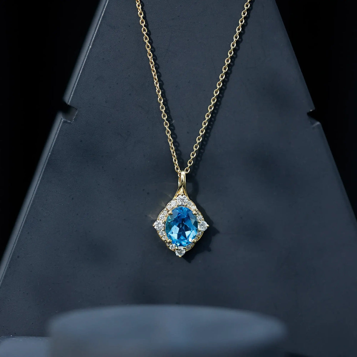 Vintage Style 2.5 Carat Swiss Blue Topaz and Diamond Necklace with Silver Chain