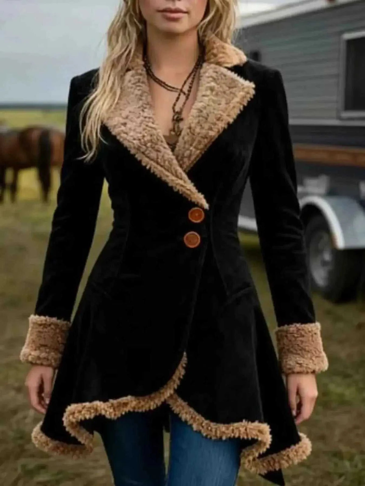 Vintage Suede Sherpa Trimmed Winter Coat