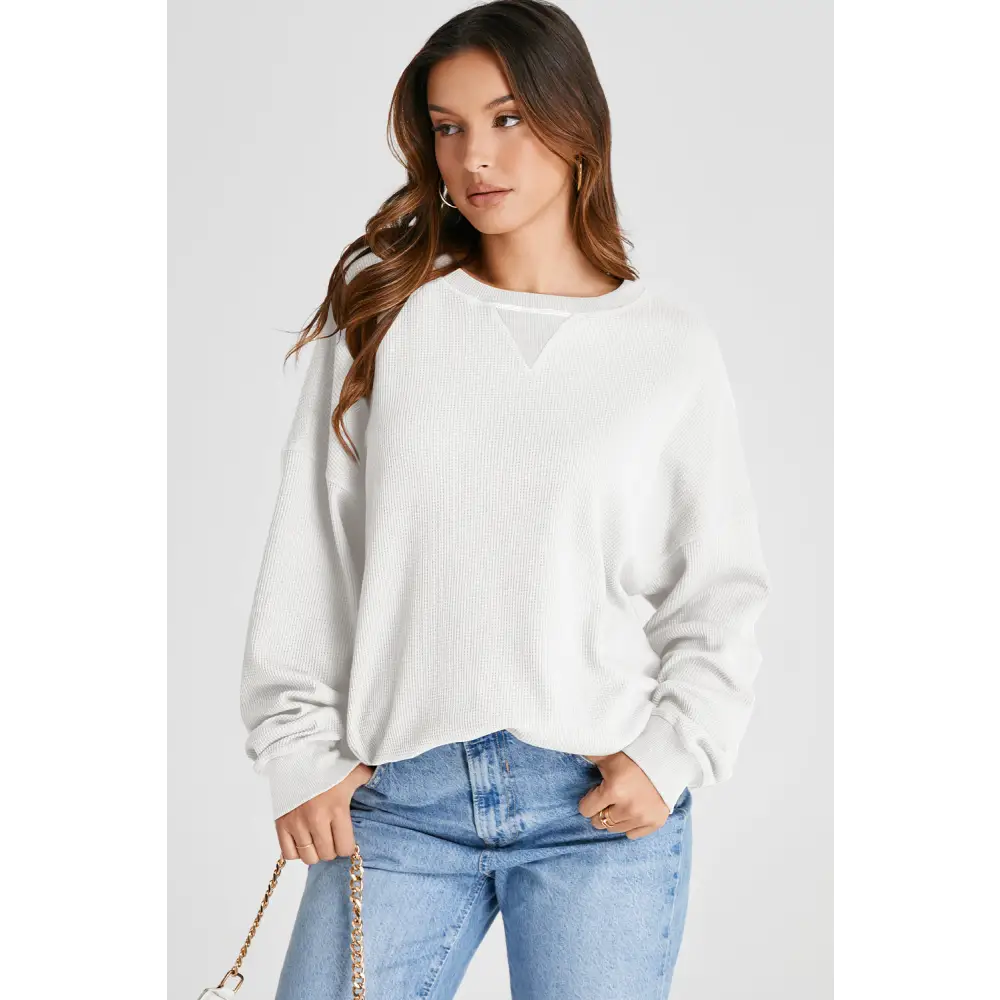 Elevate your wardrobe with this luxury fashion waffle-knit sweatshirt $27.99 this exquisite piece showcases a basic