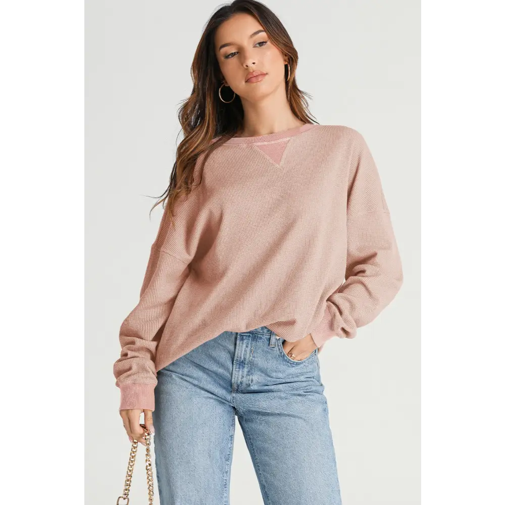 Elevate your wardrobe with this luxury fashion waffle-knit sweatshirt $27.99 this exquisite piece showcases a basic