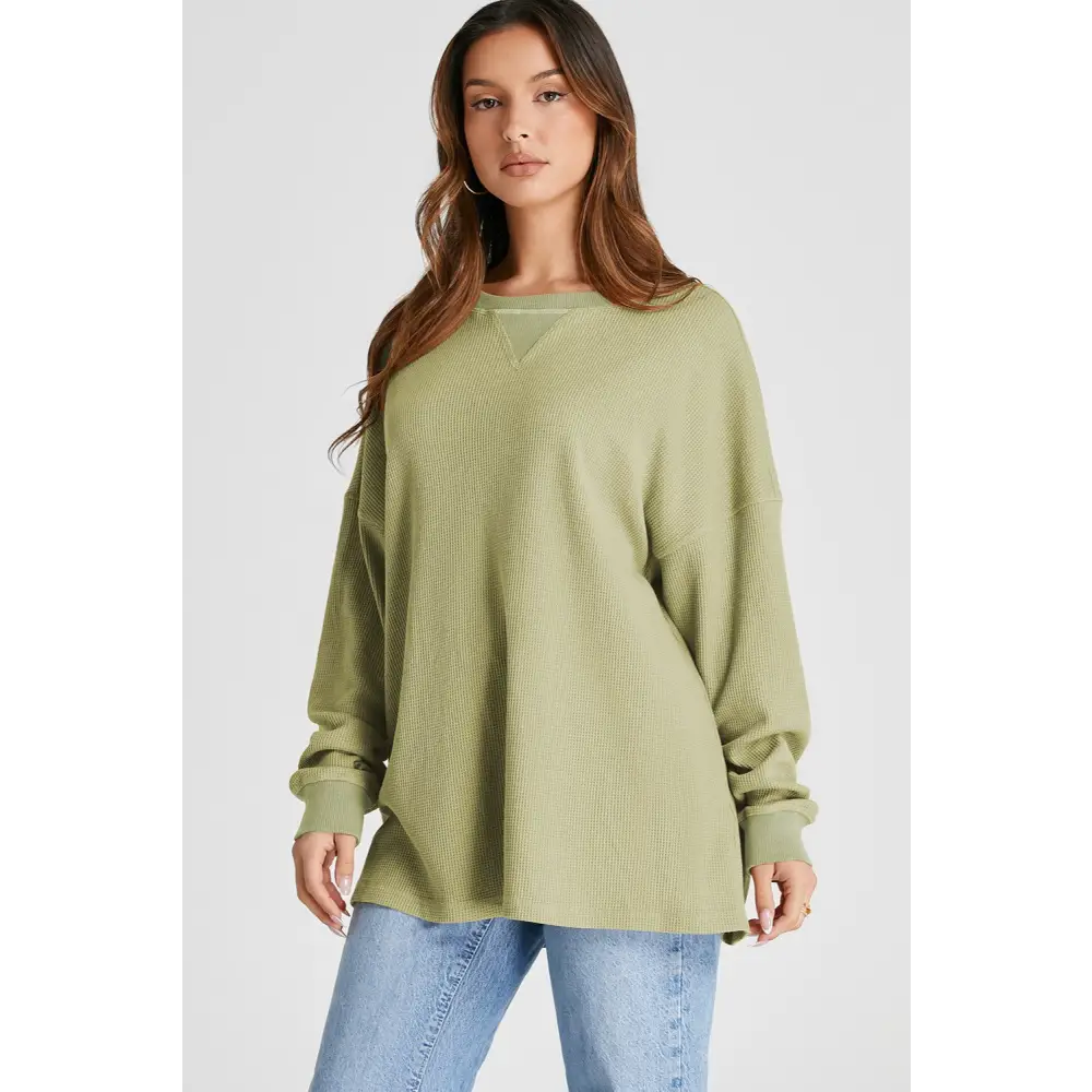 Elevate your wardrobe with this luxury fashion waffle-knit sweatshirt $27.99 this exquisite piece showcases a basic