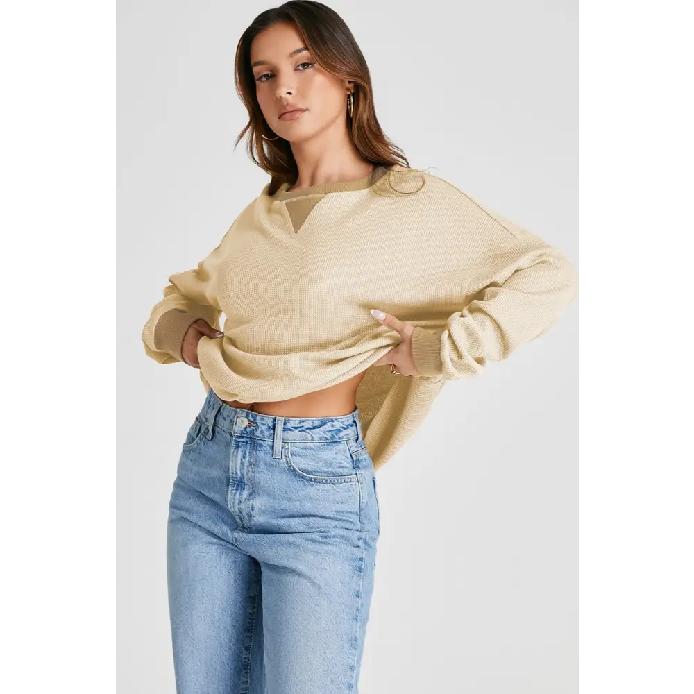 Elevate your wardrobe with this luxury fashion waffle-knit sweatshirt $27.99 this exquisite piece showcases a basic