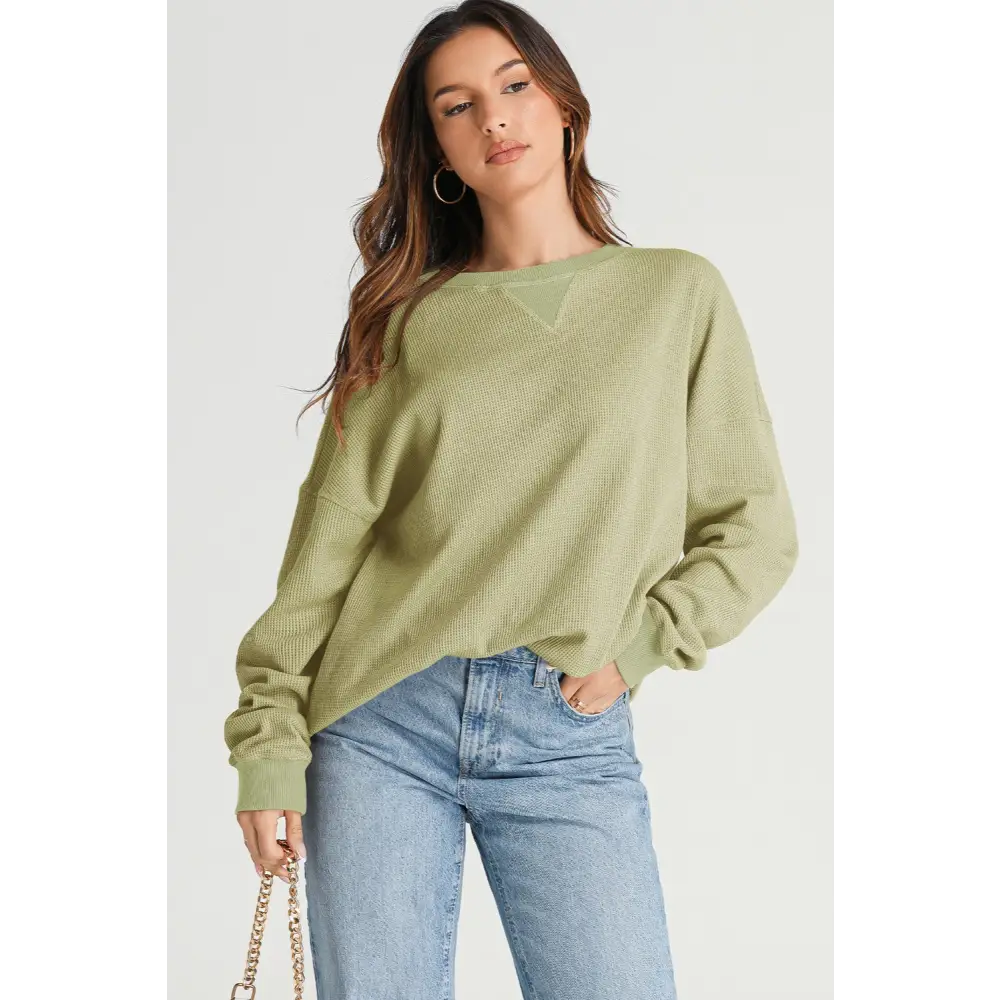 Elevate your wardrobe with this luxury fashion waffle-knit sweatshirt $27.99 this exquisite piece showcases a basic