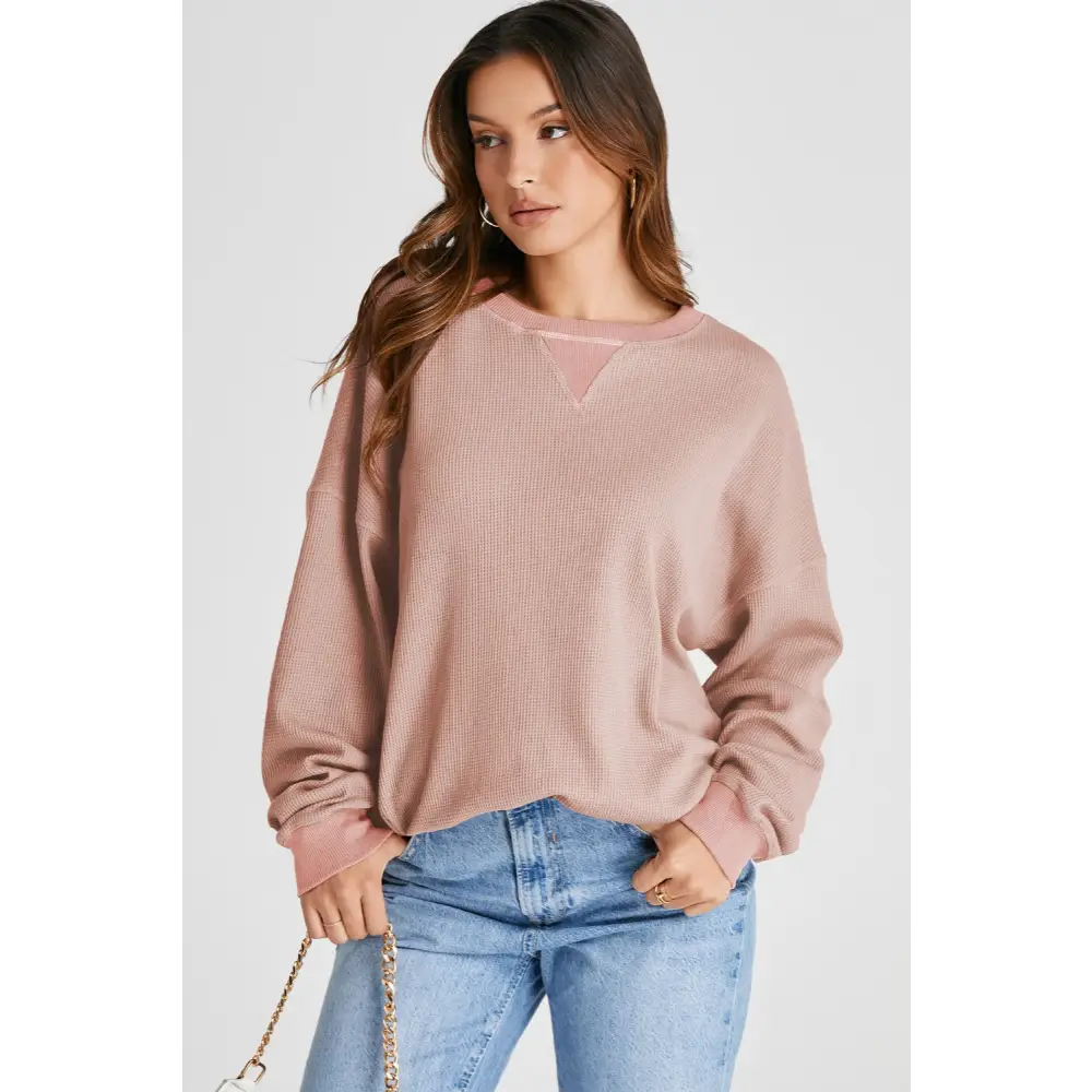 Elevate your wardrobe with this luxury fashion waffle-knit sweatshirt $27.99 this exquisite piece showcases a basic