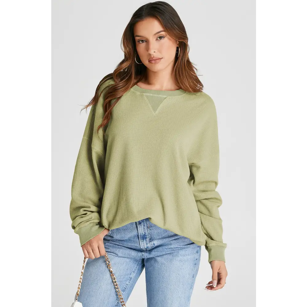 Elevate your wardrobe with this luxury fashion waffle-knit sweatshirt $27.99 this exquisite piece showcases a basic