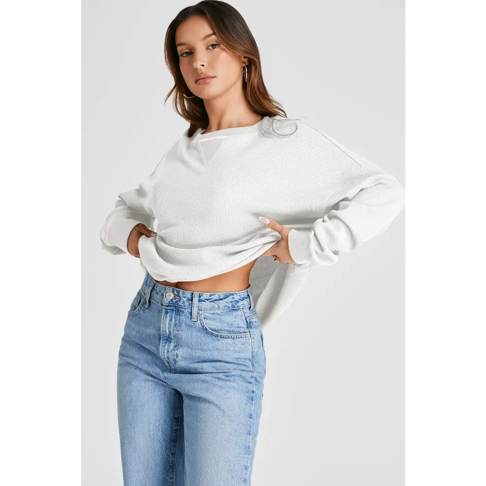 Elevate your wardrobe with this luxury fashion waffle-knit sweatshirt $25.99 this exquisite piece showcases a basic