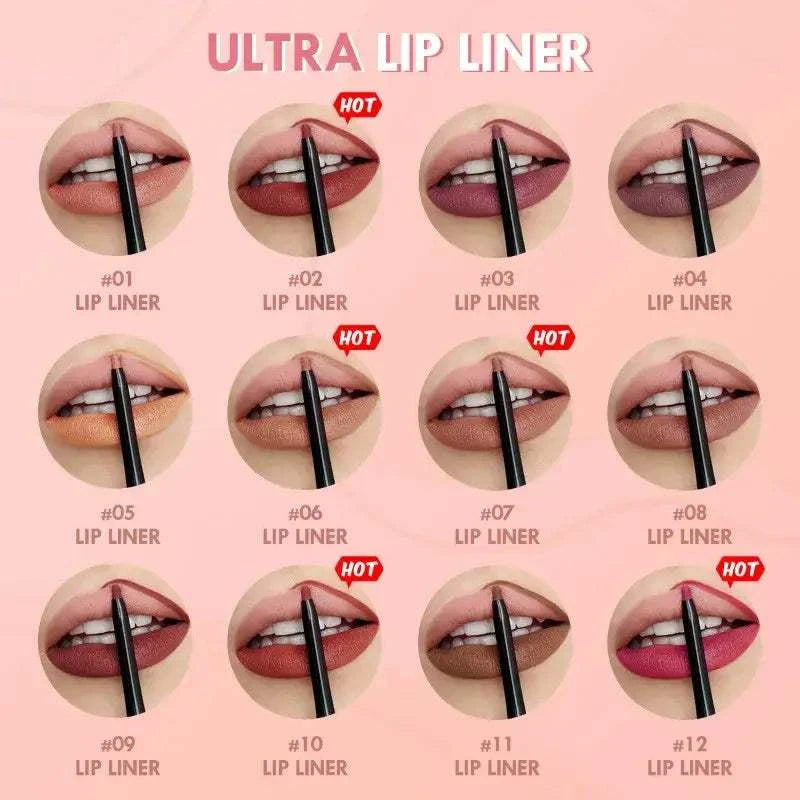 Waterproof Matte Lipliner Pencil Red Contour Tint Lipstick Long Lasting Non-stick Cup Moisturising Lips Makeup 12 Colors