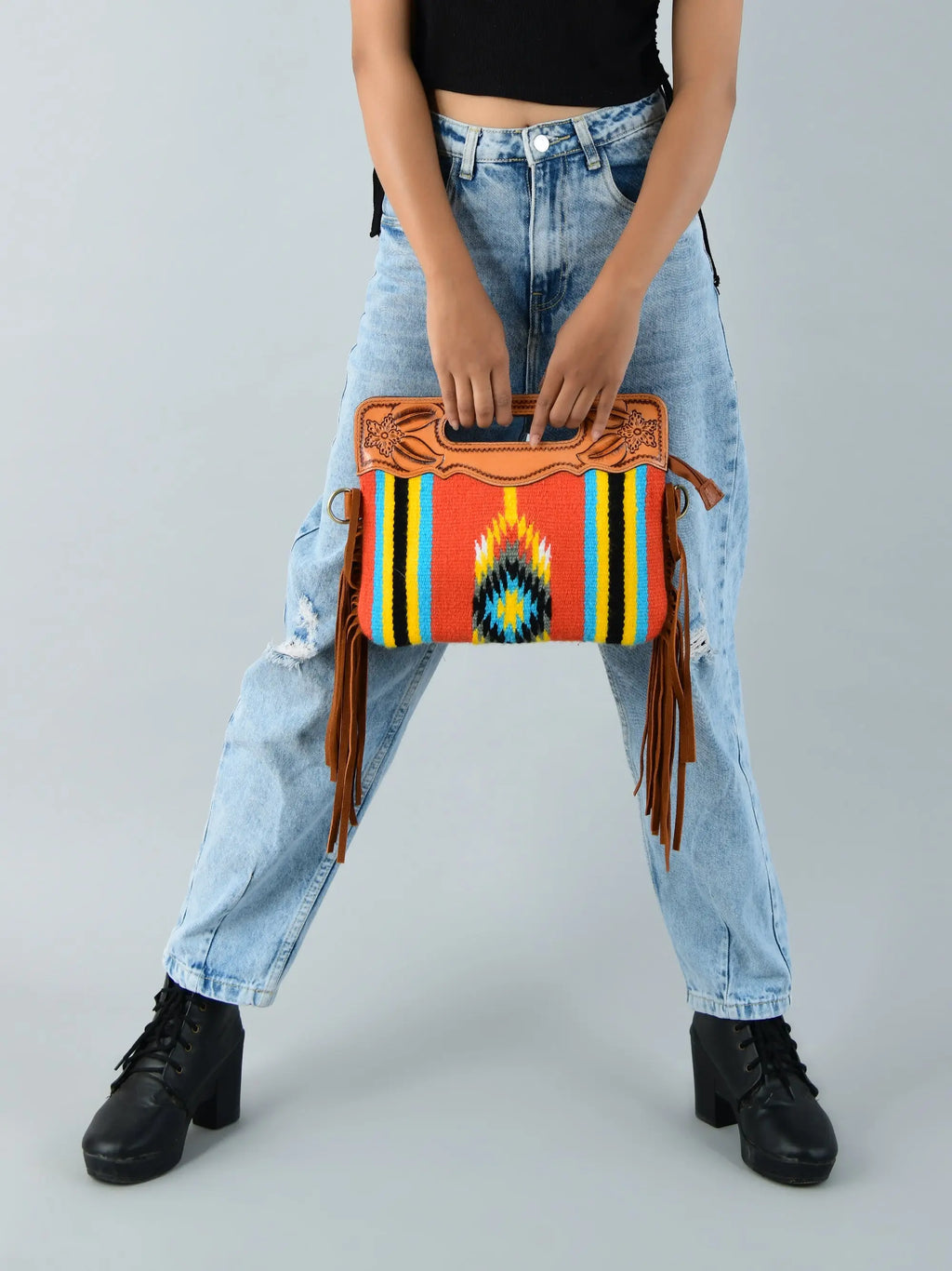 Western Leather Clutch Tooling Purse