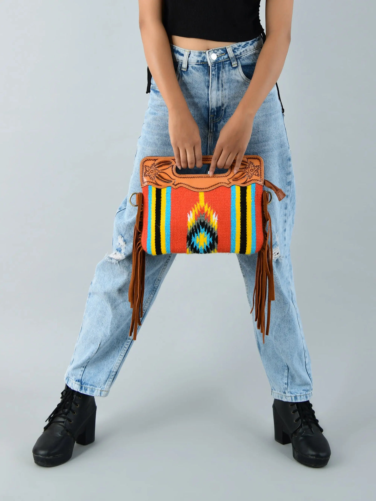 Western Leather Clutch Tooling Purse