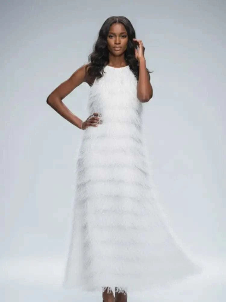 White Fringe Long Dress FIFTH AVENUE: Prêt-à-Porter Line BYMANYC ® New York