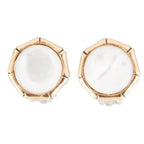 White Mother of Pearl Golden Bamboo Clip Earrings - Maven Couture IncEarrings