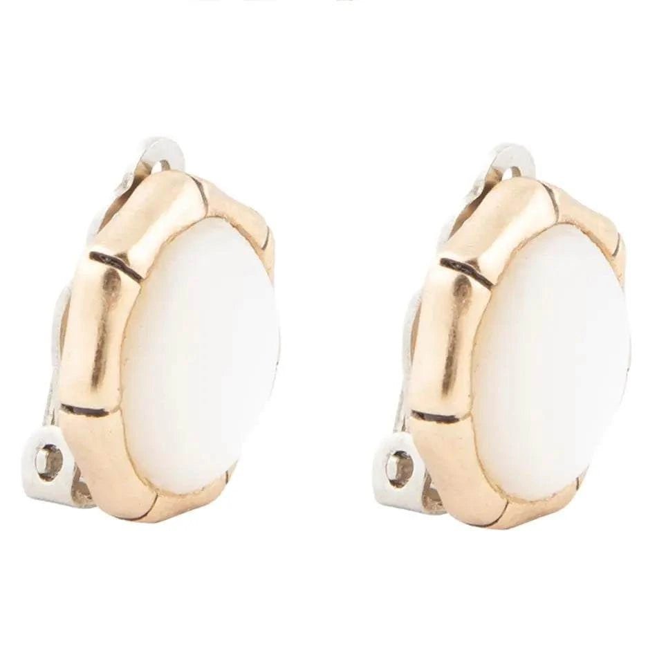 White Mother of Pearl Golden Bamboo Clip Earrings - Maven Couture IncEarrings
