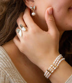 White Mother of Pearl Golden Butterfly Statement Ring - Maven Couture IncRings