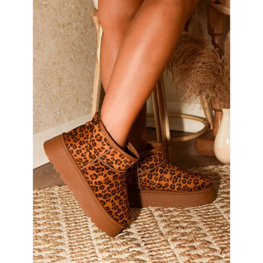 Elevate your style with luxury fashion leopard platform booties $20.70 introducing the thermal furry leopard platform