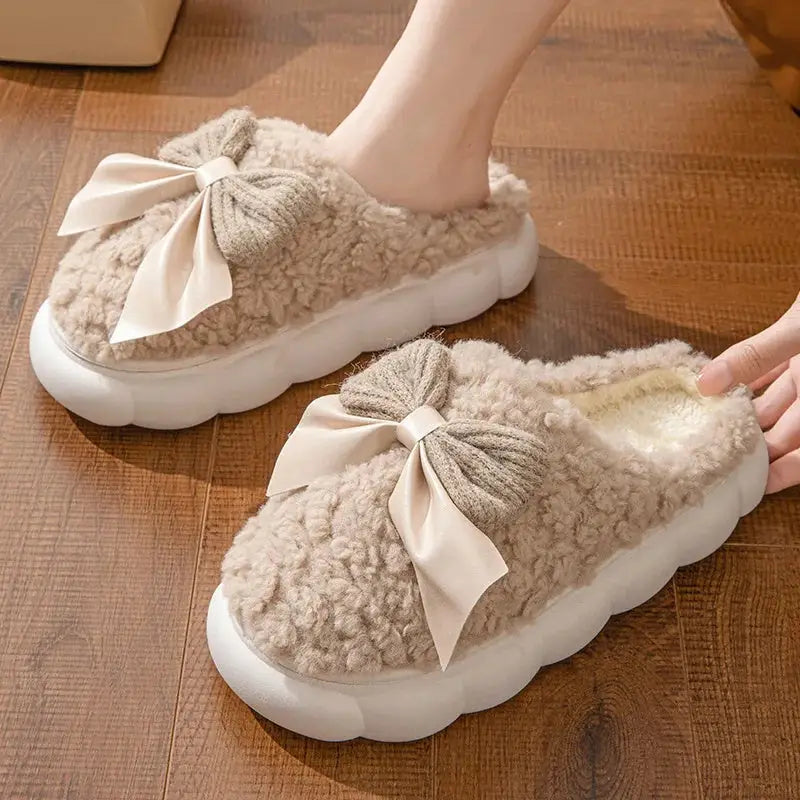 Luxurious winter warm fur slippers with chic bow accents for women $29.99 discover the perfect blend of comfort