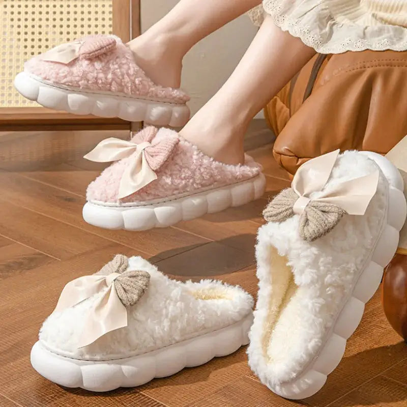 Luxurious winter warm fur slippers with chic bow accents for women $29.99 discover the perfect blend of comfort