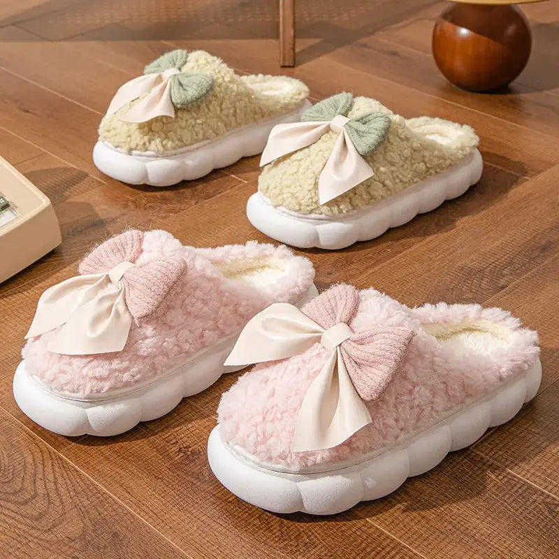 Luxurious winter warm fur slippers with chic bow accents for women $29.99 discover the perfect blend of comfort