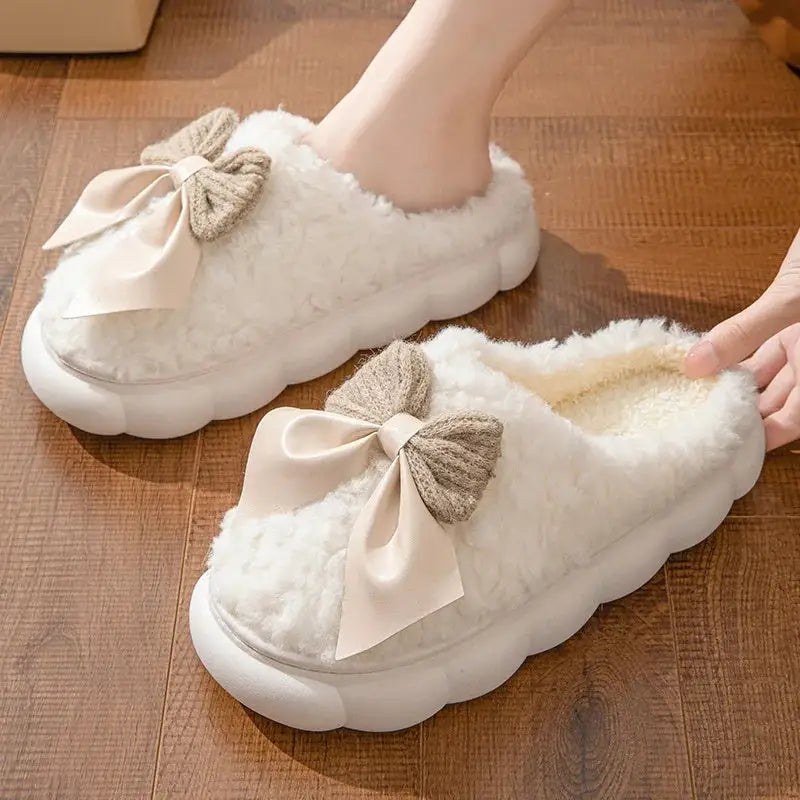 Luxurious winter warm fur slippers with chic bow accents for women $29.99 discover the perfect blend of comfort