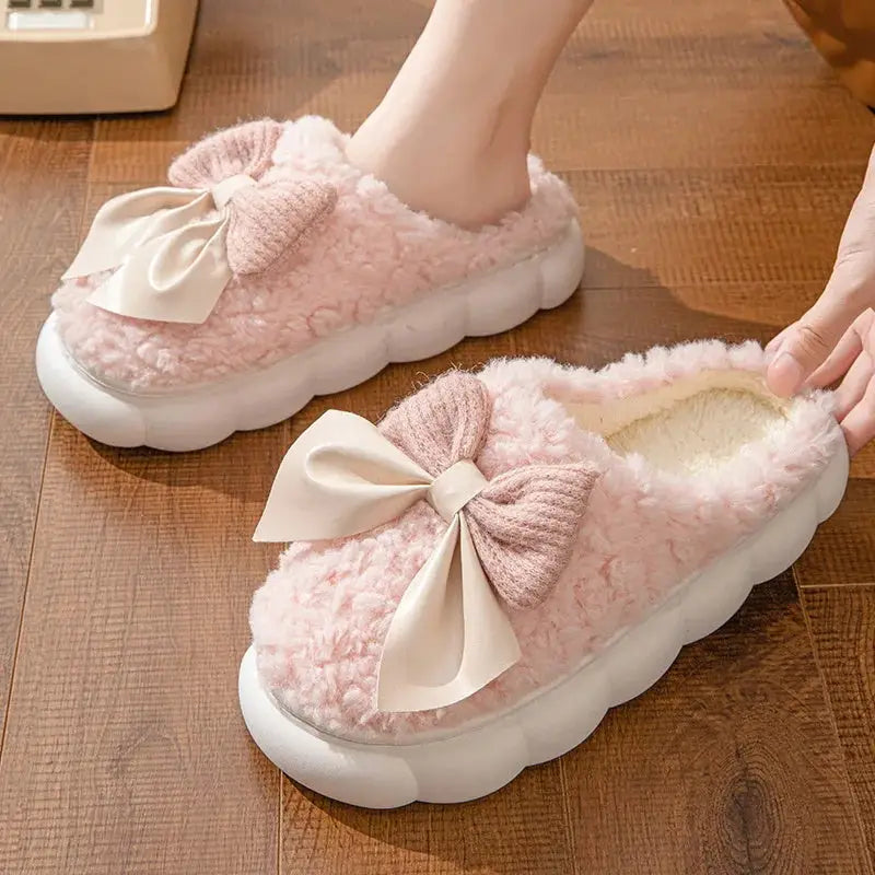 Luxurious winter warm fur slippers with chic bow accents for women $29.99 discover the perfect blend of comfort