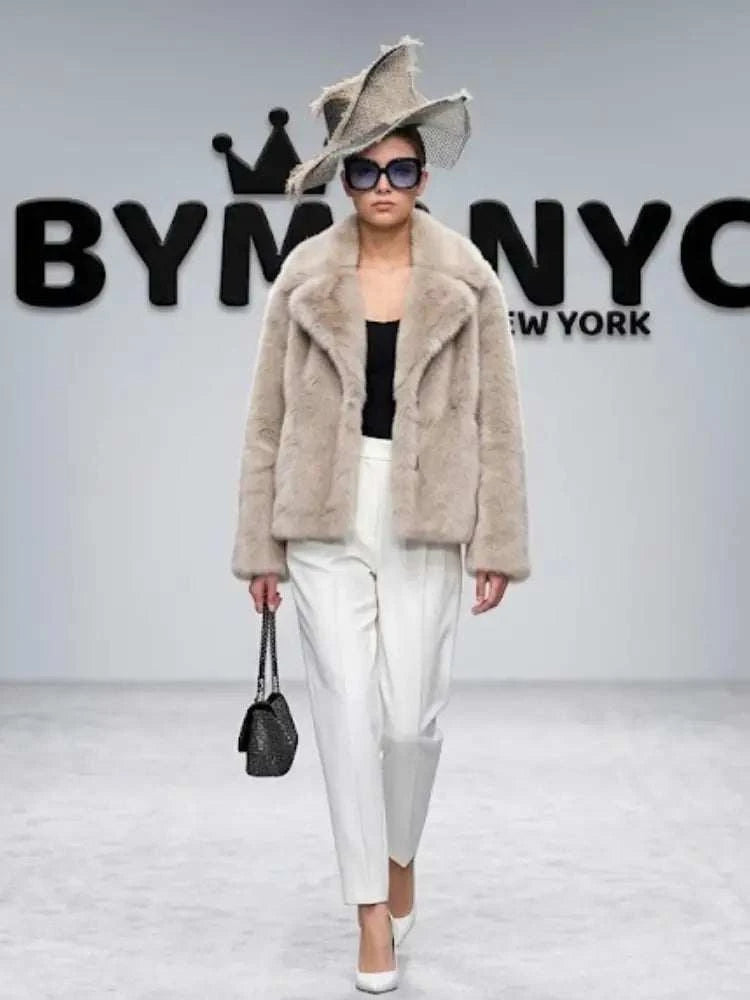 Women's Beige Faux Fur Jacket BYMANYC ® New York CONTEMPORARY VIBRANT MODERN FASHION - New Collection