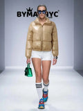 Women's Beige Metallic Puffer Jacket BYMANYC ® New York CONTEMPORARY VIBRANT MODERN OUTERWEAR - New Collection