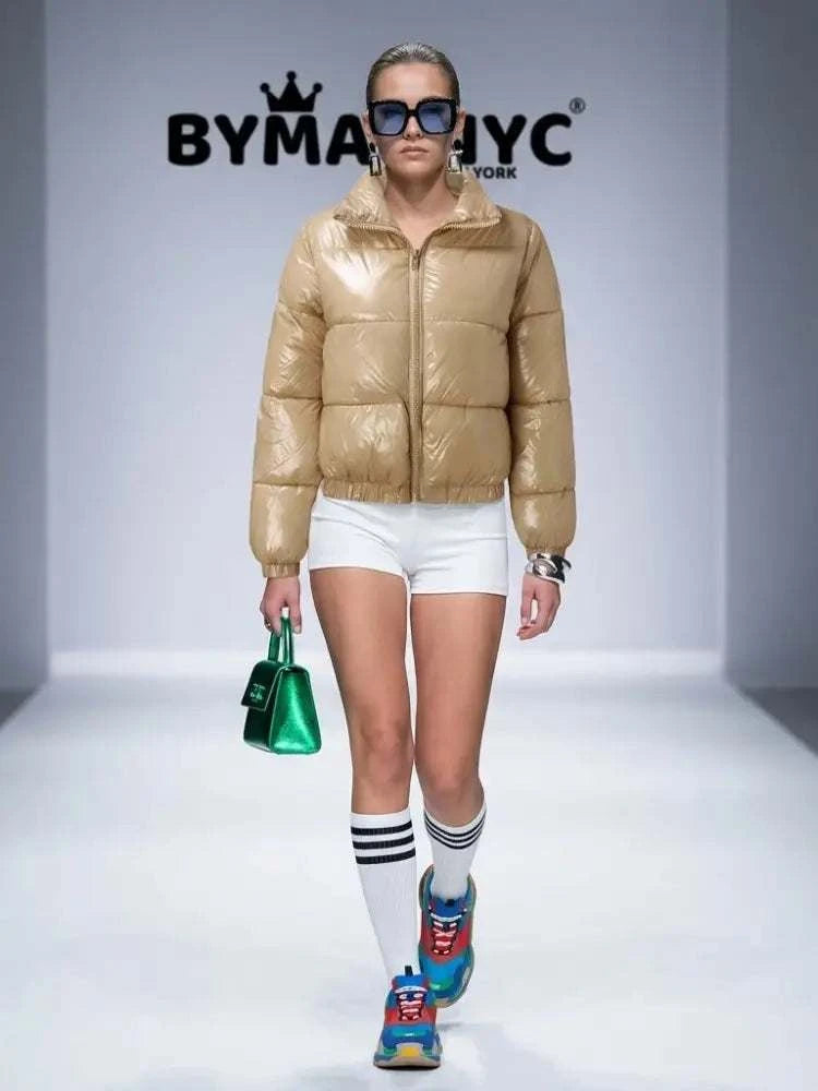 Women's Beige Metallic Puffer Jacket BYMANYC ® New York CONTEMPORARY VIBRANT MODERN OUTERWEAR - New Collection
