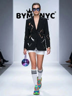 Women's Black Blazer Metal Ring Cutout BYMANYC ® New York CONTEMPORARY EDGY MODERN OUTERWEAR - New Collection