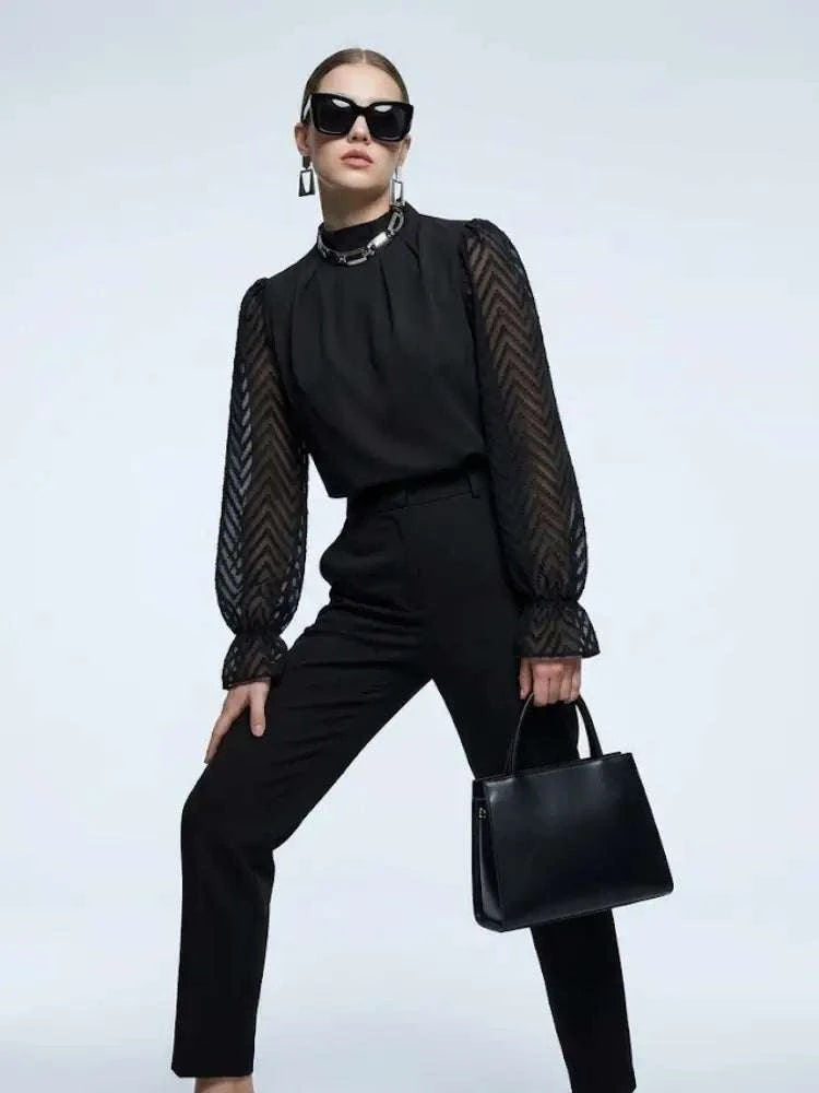 Women's Blouse High Neck BYMANYC ® New York SOHO BLACK CHEVRON - New Collection
