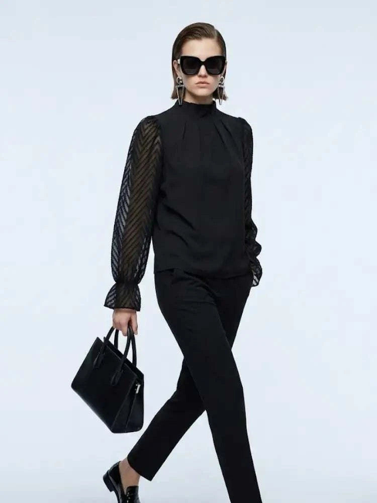 Women's Blouse High Neck BYMANYC ® New York SOHO BLACK CHEVRON - New Collection