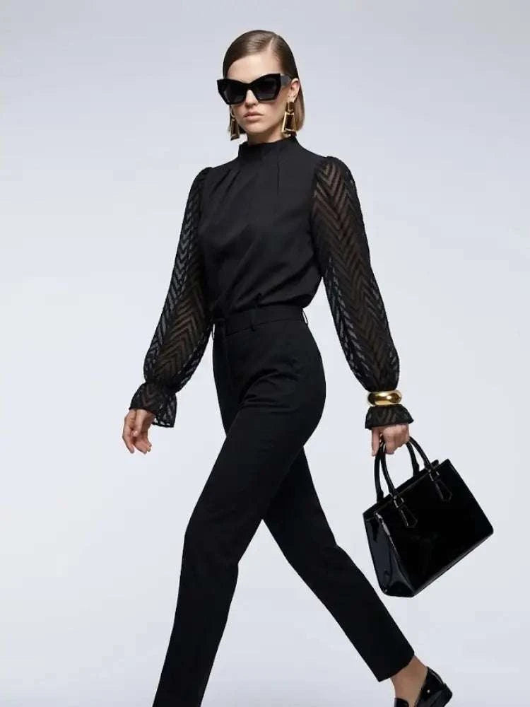 Women's Blouse High Neck BYMANYC ® New York SOHO BLACK CHEVRON - New Collection