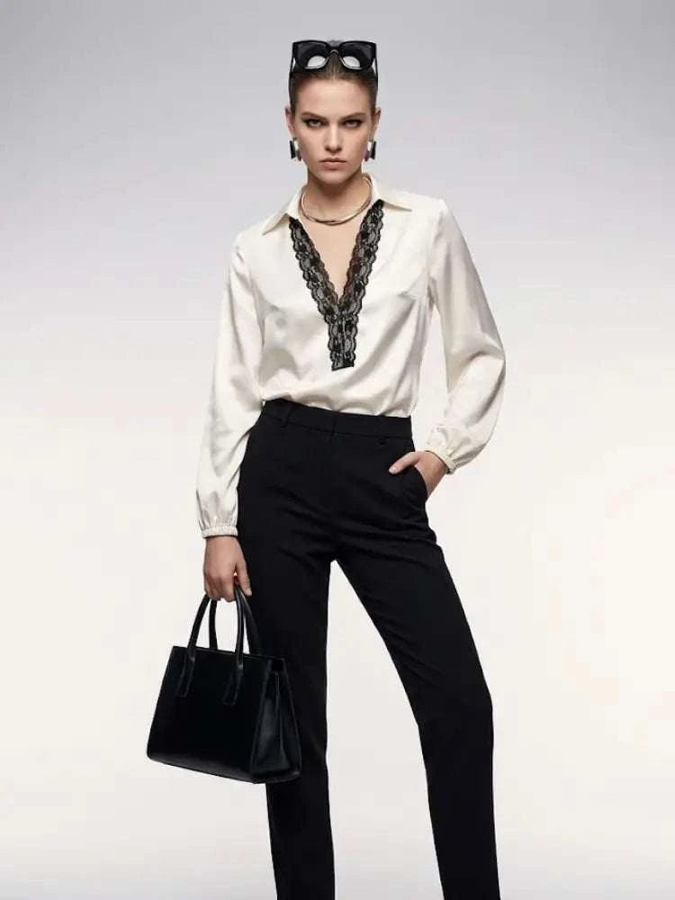Women's Blouse Silk Satin BYMANYC ® New York SOHO LACE V-NECK - New Collection