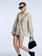 Women's Blouse V-Neck Ruffle BYMANYC ® New York GREENWICH RUFFLE BLOUSE - New Collection