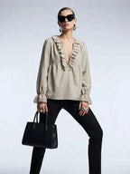 Women's Blouse V-Neck Ruffle BYMANYC ® New York GREENWICH RUFFLE BLOUSE - New Collection