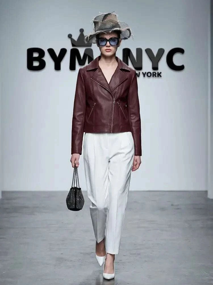 Women's Burgundy Faux Leather Moto Jacket BYMANYC ® New York CONTEMPORARY VIBRANT MODERN FASHION - New Collection