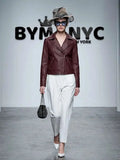 Women's Burgundy Faux Leather Moto Jacket BYMANYC ® New York CONTEMPORARY VIBRANT MODERN FASHION - New Collection