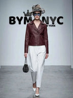 Women's Burgundy Faux Leather Moto Jacket BYMANYC ® New York CONTEMPORARY VIBRANT MODERN FASHION - New Collection
