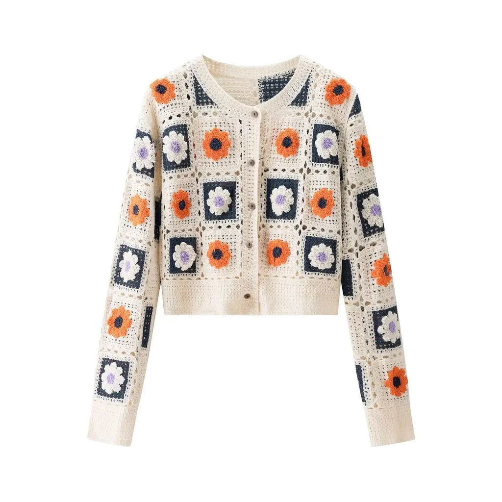Women's Cardigan Cream Crochet Floral BYMANYC ® New York SOHO FLORAL GRANNY SQUARE CROCHET CARDIGAN - New Collection